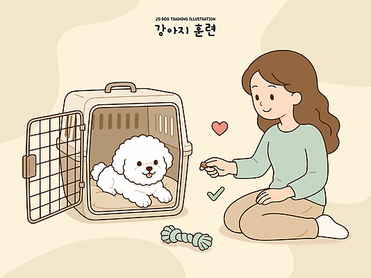 여자 반려견 일러스트 사랑 일상 반려동물 장난감 캐리어 강아지 편안함 연습 국내일러스트 AI파일 도그어질리티 동물 감정 사람 라이프 여행가방 감각 개 파일형식 벡터 가방 포유류 생활 잡화
