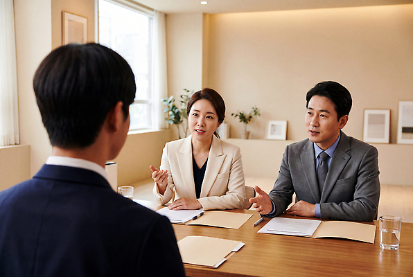 JPG 편집이미지 남자 고등학생 회의 고등학교 대화 인사 전문직 질문 입시 면접 문서 대답 면접관 의료성형뷰티 편집실사 AI인물포토 AI콘텐츠 직업 학생 비즈니스 학교 청소년 말하기 사람 학습 예절 CG 파일형식 AI포토 교육 모션