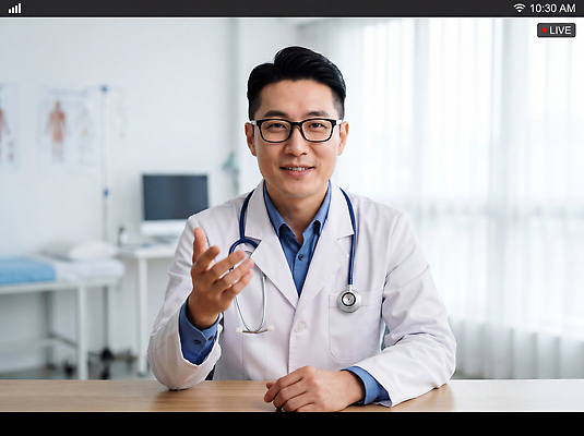 JPG 편집이미지 의학 건강 치료 컴퓨터 진료 의사 전문직 상담 온라인 화상통화 의료성형뷰티 편집실사 AI인물포토 AI콘텐츠 직업 전자제품 의료진 CG 통화 파일형식 AI포토 모션