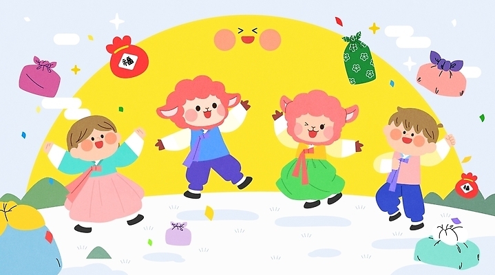 명절 행복 문화 일러스트 놀이 함께함 웃음 친구 새해인사 양 전통의상 한복 즐거움 오브젝트 국내일러스트 AI파일 정미년 붉은양 한국전통 전통 기념일 감정 컨셉 포유류 관계 새해 표정 인사 파일형식 벡터 2027년 동물 한국 이벤트 예절 연도 아시아 나라