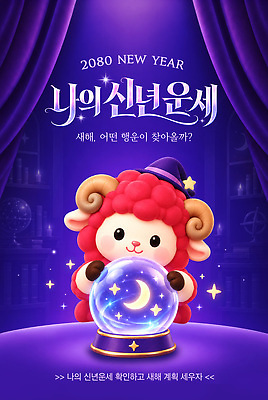PSD 템플릿 캐릭터 새해 보라색 운세 양 커튼 수정구슬 예언 이미지템플릿 컬러 포유류 마술도구 파일형식 동물 도구
