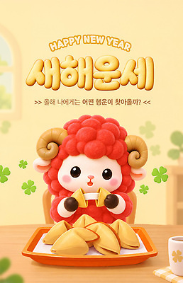 PSD 템플릿 탁자 새해 축하 운세 양 오브젝트 포춘쿠키 이미지템플릿 가구 컨셉 포유류 쿠키 파일형식 동물 생활용품 디저트 음식