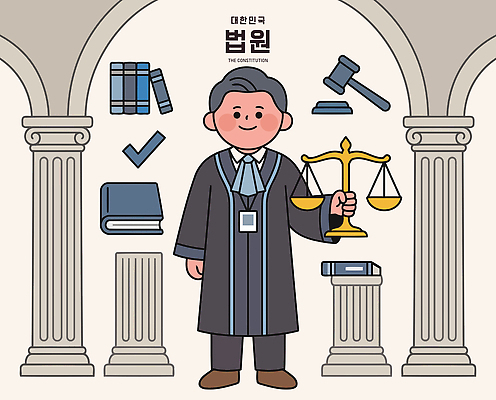 일러스트 저울 사람 판사복 망치 법률가 판사 법 재판 법원 정의 법전 법정 책임감 권리 국내일러스트 AI파일 직업 컨셉 책 공구 가운 파일형식 벡터 옷 도구