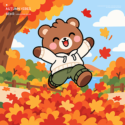 나무 감정 일러스트 곰 자연 놀이 하늘 나뭇잎 표정 웃음 풍경 달리기 운동 귀여움 가을 즐거움 국내일러스트 AI파일 식물 동물 계절 컨셉 잎 포유류 모션 건강 생태계 파일형식 벡터