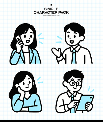 캐릭터 여자 남자 생각 일러스트 표정 대화 미소 사람 태블릿 정보 비즈니스맨 비즈니스우먼 통화 소통 국내일러스트 AI파일 컨셉 비즈니스 모션 말하기 전자제품 스마트기기 직장인 파일형식 벡터 직업
