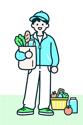 남자 음식 빵 채소 과일 일러스트 건강 한명 일상 생활 쇼핑 장보기 신선 장바구니 자취 국내일러스트 AI파일 1 사람 라이프 바구니 파일형식 벡터