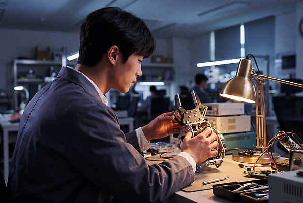 JPG 편집이미지 남자 과학 기술 전자제품 기계 도구 작업 엔지니어 연구실 부속품 집중 로봇 공학 로봇산업 조립 개발 의료성형뷰티 편집실사 AI인물포토 AI콘텐츠 교육 산업 컨셉 사람 기술자 CG 오브젝트 파일형식 AI포토 직업