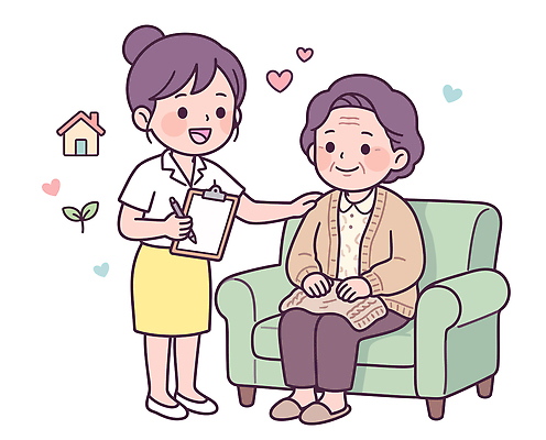 노년 할머니 일러스트 의학 주택 대화 소파 간호사 마음 노인요양 보호자 소통 돌봄 체크리스트 국내일러스트 AI파일 여자 컨셉 의자 모션 말하기 성인 건물 의료진 요양 파일형식 벡터 직업 건축물 가구 사람 간호 건축 생활용품 오브젝트