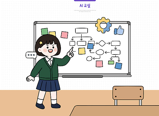 학생 교육 일러스트 교실 수업 설명 학습 자료 칠판 정보 발표 의사소통 이해 AI_인공지능 국내일러스트 AI파일 학교 모션 파일형식 벡터