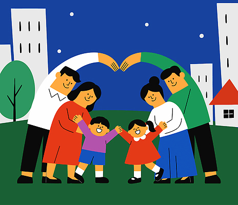나무 공원 행복 어린이 일러스트 가족 함께함 사랑 웃음 성인 모임 하트 그룹 즐거움 국내일러스트 AI파일 모양 식물 공공시설 감정 컨셉 관계 표정 사람 파일형식 벡터 시설