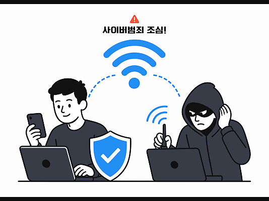 인터넷 일러스트 기술 경고 안전 노트북 스마트폰 정보 보호 위협 신호 보안 와이파이 온라인 해킹 사이버범죄 사용자 국내일러스트 AI파일 컨셉 전자제품 핸드폰 스마트기기 범죄 무선인터넷 파일형식 벡터