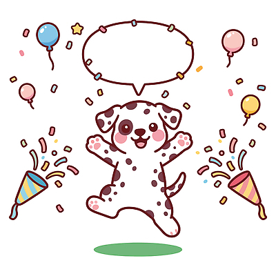 동물 말풍선 일러스트 폭죽 웃음 장식 반려동물 파티 귀여움 기쁨 축하 생일 강아지 즐거움 풍선 국내일러스트 AI파일 기념일 감정 컨셉 표정 이벤트 개 파일형식 벡터 포유류