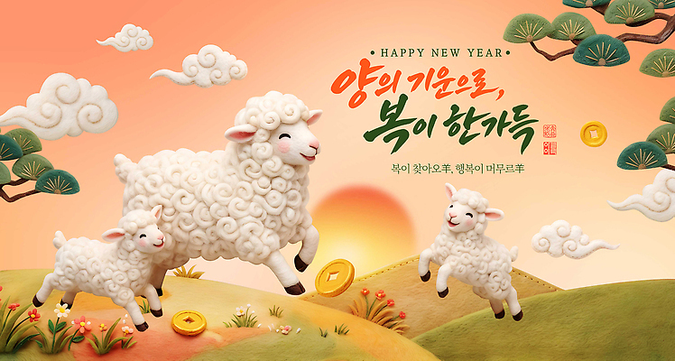 PSD 나무 편집이미지 행복 새해 풍경 초원 동전 기쁨 축하 기운 양 언덕 소원 이미지편집 정미년 식물 감정 컨셉 돈 포유류 파일형식 2027년 동물 재산 연도 금융 경제