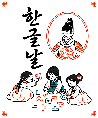 문자 전통 교육 문화 어린이 일러스트 놀이 프레임 한국 이벤트 한글 훈민정음 학습 도구 쓰는 한복 그림 만들기 노력 한글날 소통 세종대왕 국내일러스트 AI파일 한국전통 아시아 컨셉 모션 사람 공휴일 전통의상 왕 국경일 파일형식 벡터 기념일 나라