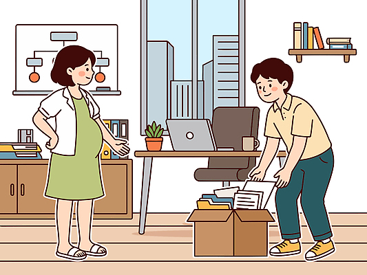 식물 여자 남자 의자 일러스트 회의 직장 대화 컴퓨터 상자 사무실 임산부 공간 업무 작업 사무 책상 준비 문서 서류정리 국내일러스트 AI파일 가구 회사 비즈니스 말하기 사람 전자제품 임신 정리 파일형식 벡터 생활용품 모션 오브젝트