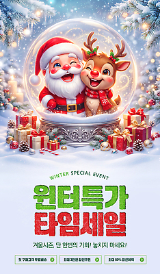 PSD 편집이미지 캐릭터 크리스마스 겨울 날씨 풍경 선물상자 산타클로스 축제 루돌프 스노글로브 순록 타임세일 특가판매 이미지편집 계절 기념일 사슴 선물 장식 상자 세일 파일형식 포유류 이벤트 동물