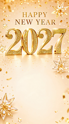 JPG 편집이미지 기념일 행복 별 새해 이벤트 장식 반짝임 숫자 파티 금색 새해인사 축하 연말 2027년 이미지편집 AI컴퓨터그래픽 AI콘텐츠 정미년 자연요소 문자 감정 컬러 컨셉 모션 인사 연도 파일형식 예절