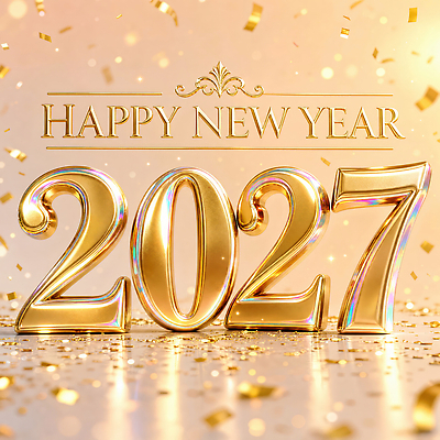 JPG 편집이미지 기념일 새해 기념 장식 반짝임 숫자 파티 축제 기쁨 금색 축하 색종이 연말 2027년 이미지편집 AI컴퓨터그래픽 AI콘텐츠 정미년 문자 감정 종이 컬러 컨셉 모션 이벤트 연도 파일형식