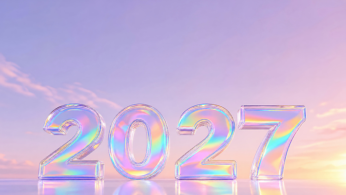 JPG 편집이미지 하늘 미래 숫자 보라색 투명 날짜 그라데이션 홀로그램 2027년 이미지편집 AI컴퓨터그래픽 AI콘텐츠 정미년 문자 컬러 컨셉 연도 파일형식