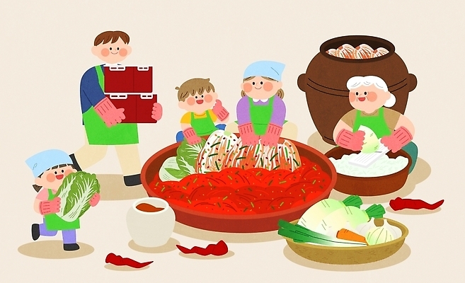 전통 손 문화 어린이 음식 겨울 일러스트 재료 가족 김치 한국 요리 성인 즐거움 배추 준비 김장 고춧가루 국내일러스트 AI파일 계절 감정 아시아 한식 채소 관계 사람 신체부위 가루 파일형식 벡터 나라