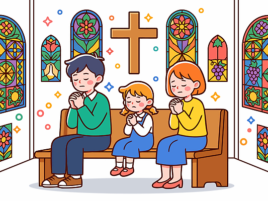 손 딸 종교 일러스트 창문 가족 생명 엄마 앉기 교회 평화 모임 기도 마음 아빠 신도 예배 스테인드글라스 국내일러스트 AI파일 컨셉 관계 모션 유리 신체부위 파일형식 벡터 재질 사람