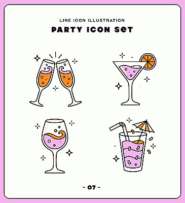 디자인 음료 일러스트 잔 장식 세트 파티 칵테일 그림 심플 국내일러스트 AI파일 식기 주류 이벤트 파일형식 벡터