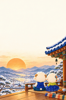 JPG 나무 전통 겨울 일러스트 자연 새해 산 한옥 한국 풍경 일몰 눈 양 한복 겨울풍경 국내일러스트 AI일러스트 AI콘텐츠 정미년 식물 한국전통 계절 아시아 고건축 포유류 노을 전통의상 생태계 파일형식 2027년 자연요소 동물 건축물 나라 연도 건축