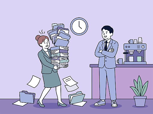 음료 회사 비즈니스 표정 말하기 사람 작업 학대 문서 파일형식 벡터 더미 사무실 여자 남자 웃음 커피 시계 스트레스 파일 서류더미 직장 업무 대화 일러스트 국내일러스트 AI파일 직원 가스라이팅