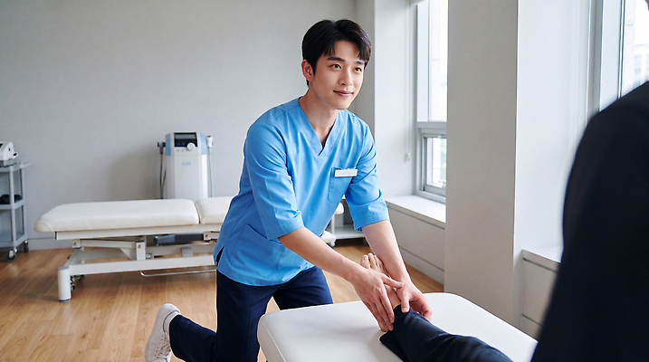 JPG 편집이미지 남자 발 근육 건강 치료 운동 환자 마사지 전문직 물리치료 물리치료사 재활 치료사 회복 의료성형뷰티 편집실사 AI인물포토 AI콘텐츠 직업 컨셉 의학 사람 신체부위 CG 파일형식 AI포토