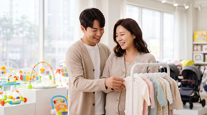 JPG 편집이미지 옷 여자 남자 대화 생활 쇼핑 부모 상점 임산부 아기용품 선택 즐거움 유아복 의료성형뷰티 편집실사 AI인물포토 AI콘텐츠 감정 컨셉 가족 말하기 사람 임신 CG 오브젝트 파일형식 AI포토 관계 모션