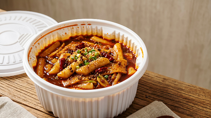 JPG 편집이미지 한식 탁자 용기 떡볶이 배송 배달음식 편집실사 AI포토 AI콘텐츠 그릇 음식 가구 분식 배달 CG 파일형식 식기 생활용품 오브젝트