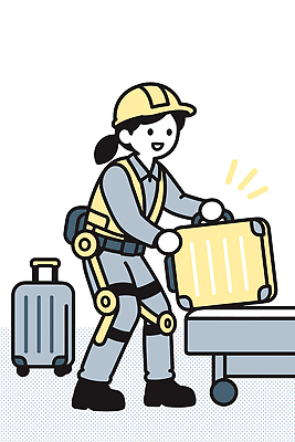 여자 산업 여행 이동 일러스트 여행가방 짐 도움 공항 안전모 안전장비 로봇 직원 산업현장 수하물 작업자 웨어러블 국내일러스트 AI파일 컨셉 가방 교통시설 안전 사람 장비 헬멧 파일형식 벡터 잡화 교통 보호장비 시설