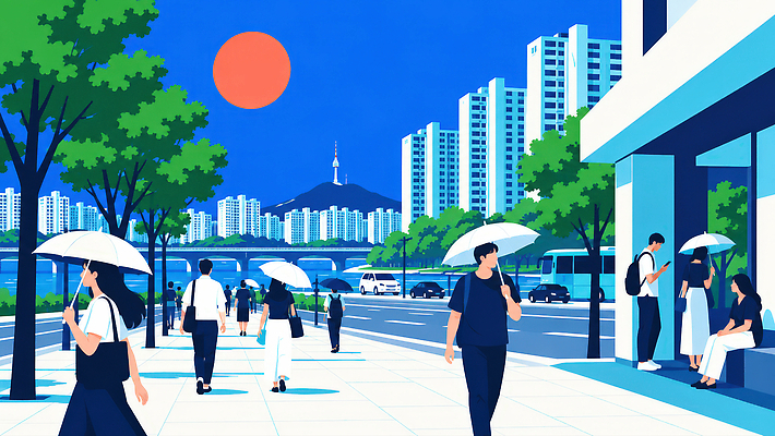JPG 나무 일러스트 자동차 하늘 산 거리 풍경 여러명 건물 일상 여름 강 햇빛 걷기 산책 도시 도심 더위 양산 지구온난화 시민 기후변화 국내일러스트 AI일러스트 AI콘텐츠 식물 건축물 계절 육상교통 다수 모션 날씨 휴식 사람 라이프 빛 변화 국민 파일형식 건축 교통수단 컨셉 생활 교통