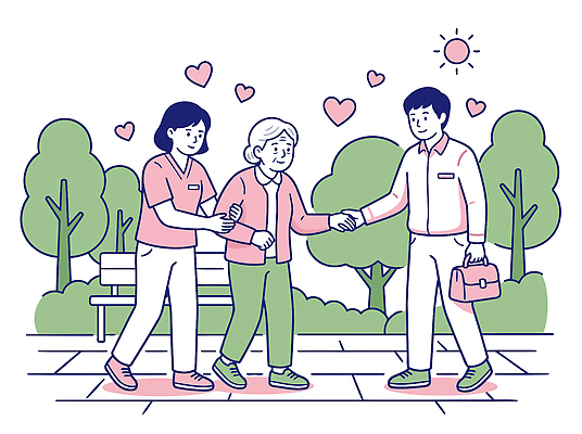 나무 공원 노년 가방 일러스트 대화 사랑 웃음 사람 친구 햇빛 손잡기 산책 도움 동료 소통 돌봄 연대 국내일러스트 AI파일 식물 잡화 공공시설 감정 컨셉 관계 모션 휴식 표정 말하기 성인 빛 파일형식 벡터 시설