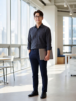 JPG 편집이미지 남자 안경 의자 창문 실내 노트북 컴퓨터 사무실 업무 직장인 책상 신입사원 의료성형뷰티 편집실사 AI인물포토 AI콘텐츠 직업 잡화 가구 비즈니스 사람 내부 전자제품 작업 CG 파일형식 AI포토 생활용품 오브젝트
