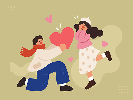커플 여자 남자 일러스트 사랑 사람 두명 치마 마주보기 스카프 만남 빨간스카프 국내일러스트 AI파일 감정 컨셉 관계 모션 하의 목도리 파일형식 벡터 잡화 옷