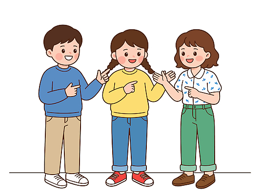 일러스트 손가락 양갈래머리 땋은머리 대화 웃음 사람 손짓 청년 세명 가리킴 지원 청년정책 국내일러스트 AI파일 헤어스타일 손 모션 표정 말하기 성인 복지 파일형식 벡터 신체부위 사회이슈 컨셉