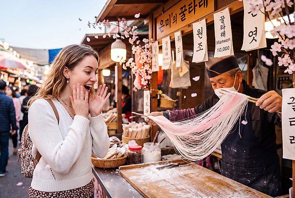 JPG 외국인 편집이미지 한식 음식 한국 요리 사람 판매 여행객 시장 상인 먹기 고객 노점 전통시장 의료성형뷰티 먹방 맛있는 꿀타래 편집실사 AI인물포토 AI콘텐츠 전통 아시아 모션 인종 과자 상점 CG 방송 파일형식 AI포토 나라 디저트