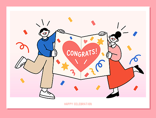 여자 기념일 남자 일러스트 사람 두명 장식 기쁨 하트 축하 축하카드 색종이 국내일러스트 AI파일 모양 감정 종이 컨셉 카드_감사 이벤트 파일형식 벡터