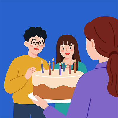 긴머리 여자 남자 안경 일러스트 촛불 사람 친구 파티 케이크 모임 축하 생일파티 생일 생일축하 묶은머리 국내일러스트 AI파일 헤어스타일 잡화 기념일 컨셉 초 관계 디저트 이벤트 파일형식 벡터 음식