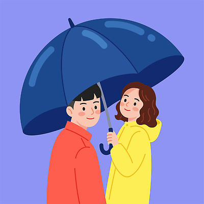 옷 남자 일러스트 우산 손잡이 사람 야외 두명 빨간옷 국내일러스트 AI파일 파일형식 벡터