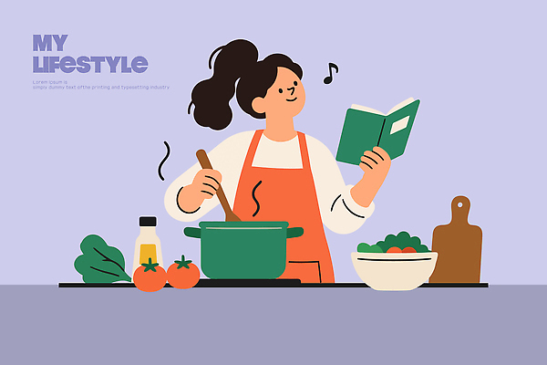 그릇 음식 토마토 채소 일러스트 주방용품 요리 일상 주방 앞치마 냄비 조리대 레시피 나무주걱 식사준비 요리책 젓기 국내일러스트 AI파일 식기 생활용품 모션 라이프 목재 책 솥 준비 주걱 파일형식 벡터 나무 재료 생활 오브젝트 식물