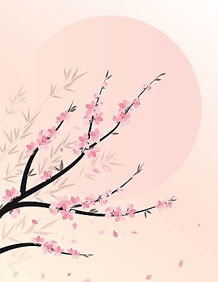 EPS 해외이미지 꽃 분홍색 일러스트 사람없음 낭만 벚꽃 나뭇가지 해외202004 해외일러스트 나무 식물 컬러 컨셉 파일형식 벡터