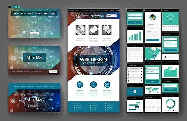 EPS 해외이미지 템플릿 디자인 지구 세계지도 지도 인터넷 일러스트 비즈니스 통신 모바일 사람없음 그래픽 파란색 세트 세계 지구본 웹 인포그래픽 플랫 메뉴 레이아웃 보케 페이지 UI 인터페이스 해외202004 해외일러스트 컬러 파일형식 벡터