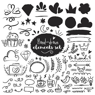 EPS 해외이미지 모양 꽃 별 나비 말풍선 잎 라인일러스트 일러스트 전구 조류 왕관 사람없음 컵 세트 달 하트 낙서 보석 손그림 구름모양 엘리먼트 해외202004 해외일러스트 자연요소 식물 동물 식기 곤충 광석 파일형식 벡터 구름_자연