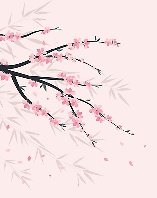 EPS 해외이미지 꽃 분홍색 일러스트 사람없음 낭만 벚꽃 나뭇가지 해외202004 해외일러스트 나무 식물 컬러 컨셉 파일형식 벡터