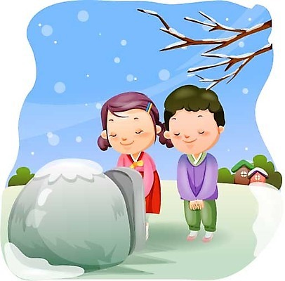 EPS 주간 계절 여자 명절 남자 어린이 겨울 일러스트 새해 사람 소녀 소년 야외 두명 설날 무덤 한복 국경일 성묘 어린이만 국내일러스트 자연요소 한국전통 전통 기념일 전통의상 파일형식 벡터