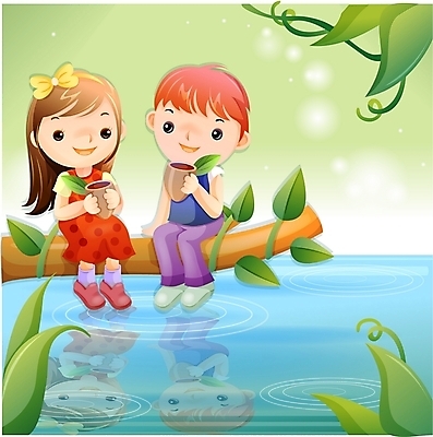 EPS 커플 여자 남자 호수 어린이 백그라운드 일러스트 상상 하늘 요정 사람 소녀 야외 두명 판타지 꿈 연못 차 순수 어린이만 국내일러스트 음료 컨셉 관계 파일형식 벡터