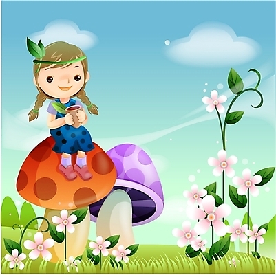 EPS 주간 여자 초등학생 어린이 꽃밭 일러스트 상상 요정 한명 사람 소녀 야외 10대 판타지 버섯 꿈 차 순수 여자만 여자한명만 소녀만 국내일러스트 자연요소 1 학생 꽃 음료 컨셉 청소년 어린이만 파일형식 벡터