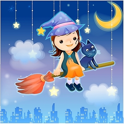 EPS 여자 초등학생 어린이 일러스트 상상 지팡이 하늘 요정 한명 사람 소녀 야외 10대 판타지 고양이 꿈 마법사 달 야간 빗자루 순수 마녀 여자만 여자한명만 소녀만 국내일러스트 자연요소 1 학생 컨셉 포유류 청소년 반려동물 청소도구 어린이만 파일형식 벡터